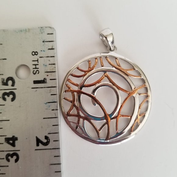 Sterling Silver High Polish Non Tarnish Spiral Circle Rose Gold Pendant Necklace - Picture 5 of 6